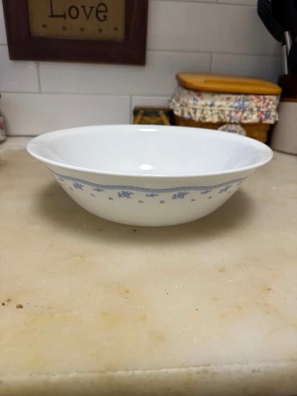 White Ceramic Serving Bowl with Blue Floral Border - Classic Dining Serveware